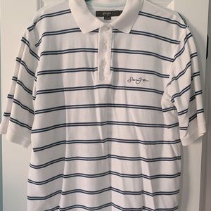 Vintage Sean John Button Down Polo White w/ Blue Stripes Size: Large